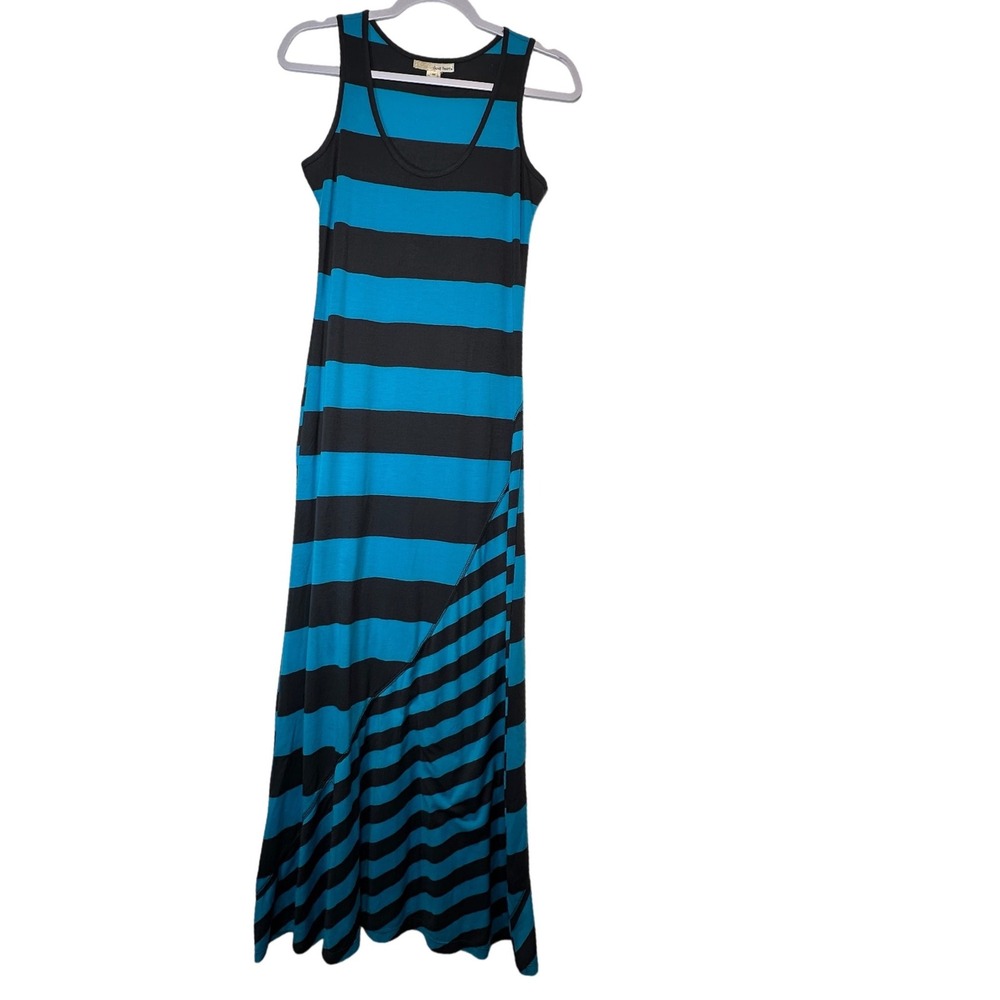Derek Heart Teal Black Striped Maxi Tank‎ Dress Medium Racerback Sleeveless